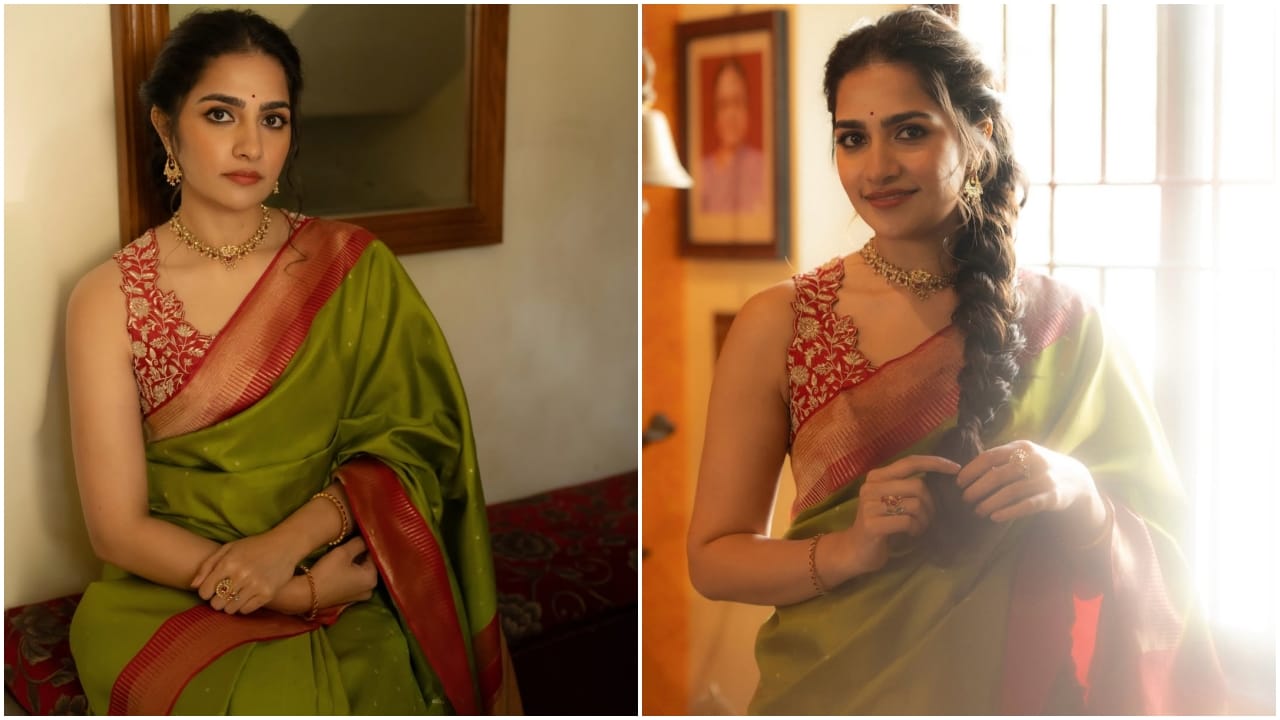 చిలక పచ్చ చీరలో రుక్మిణి వసంత్